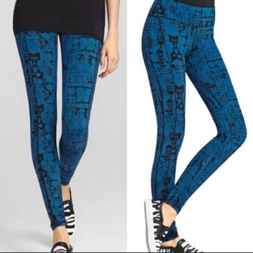 Cabi blue black ruched cool right leggings Sz medium EUC